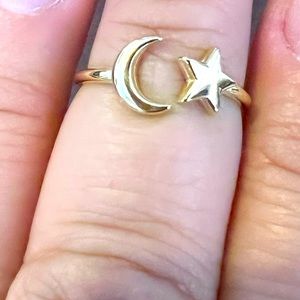 Sterling silver 9.25 14 kt gold plated ring moon star